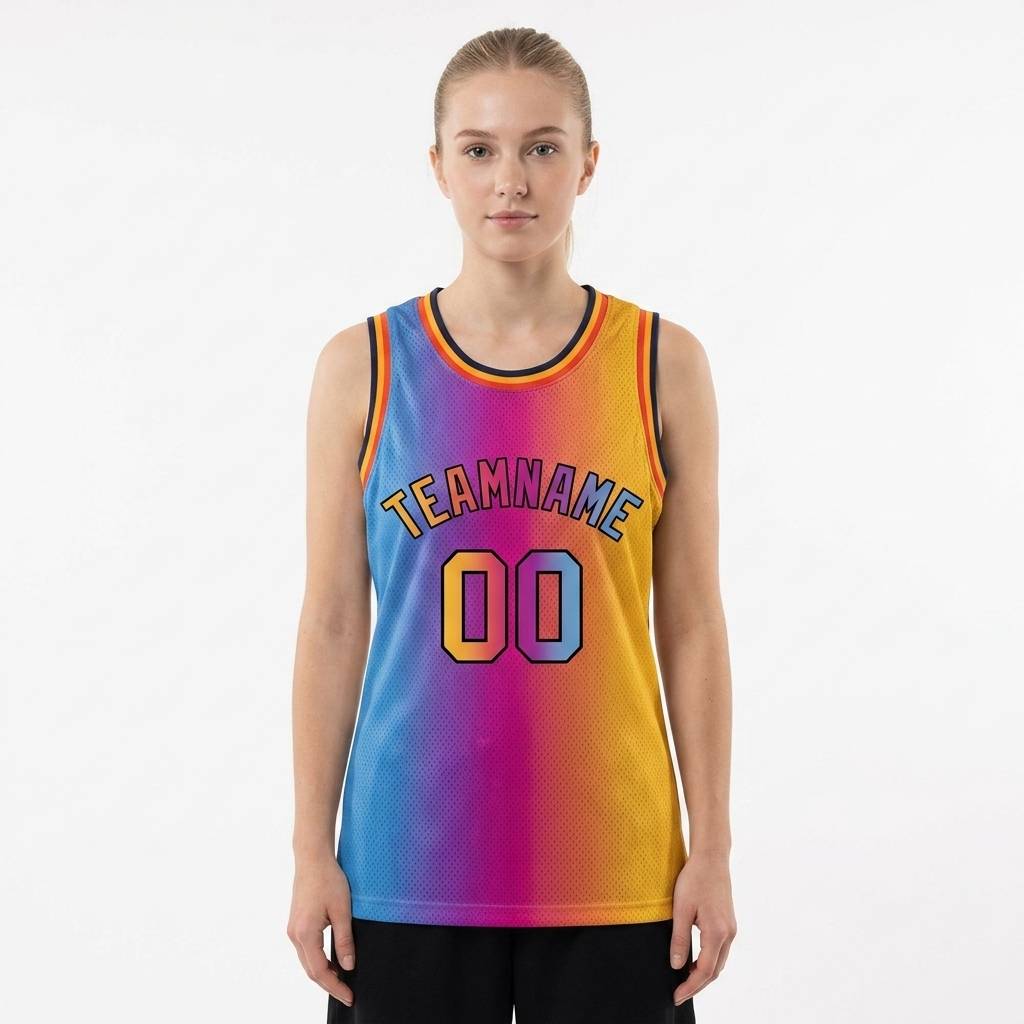 Custom Sky Blue & Yellow-Pink Basketball Gradient Fashion City Edition Jersey