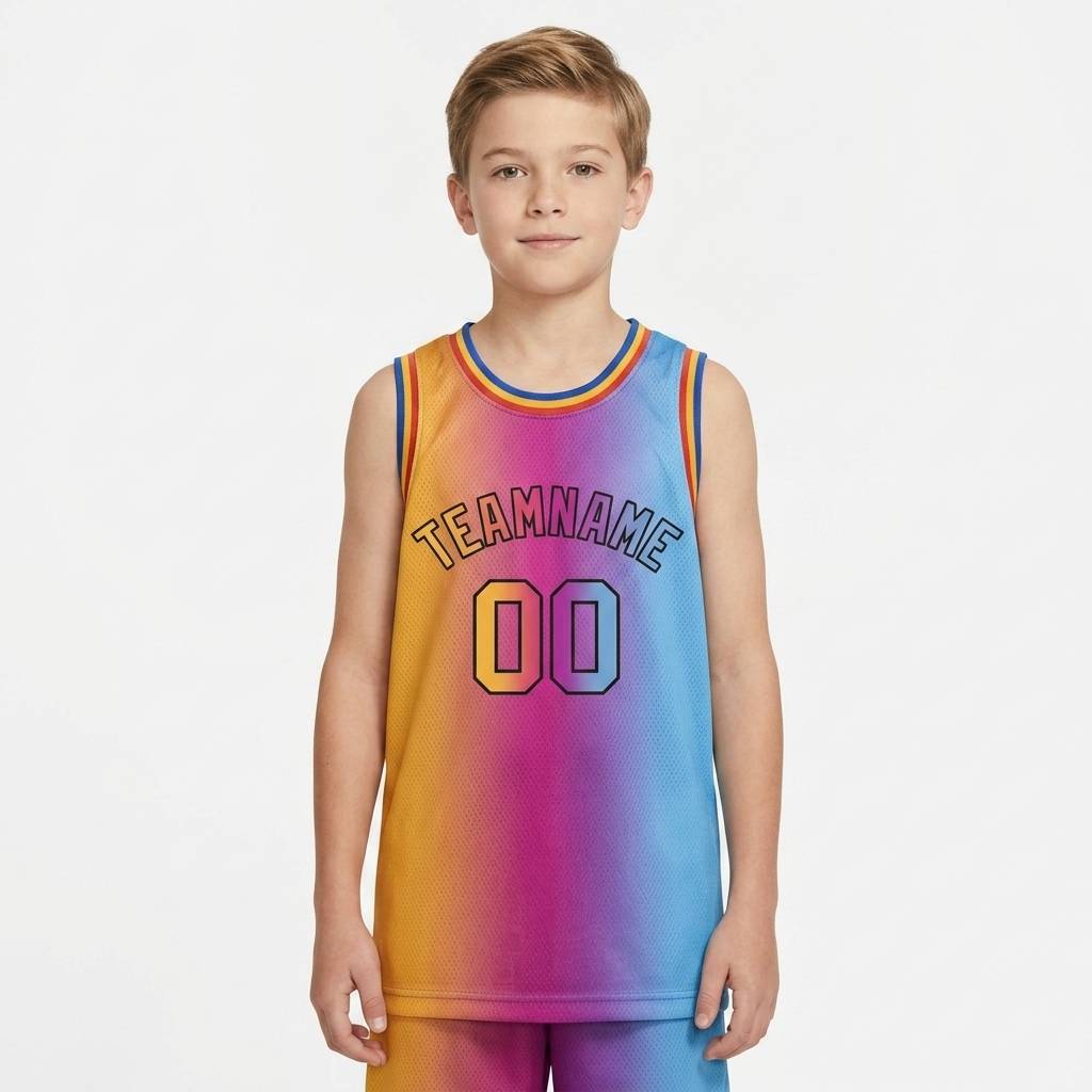 Custom Sky Blue & Yellow-Pink Basketball Gradient Fashion City Edition Jersey
