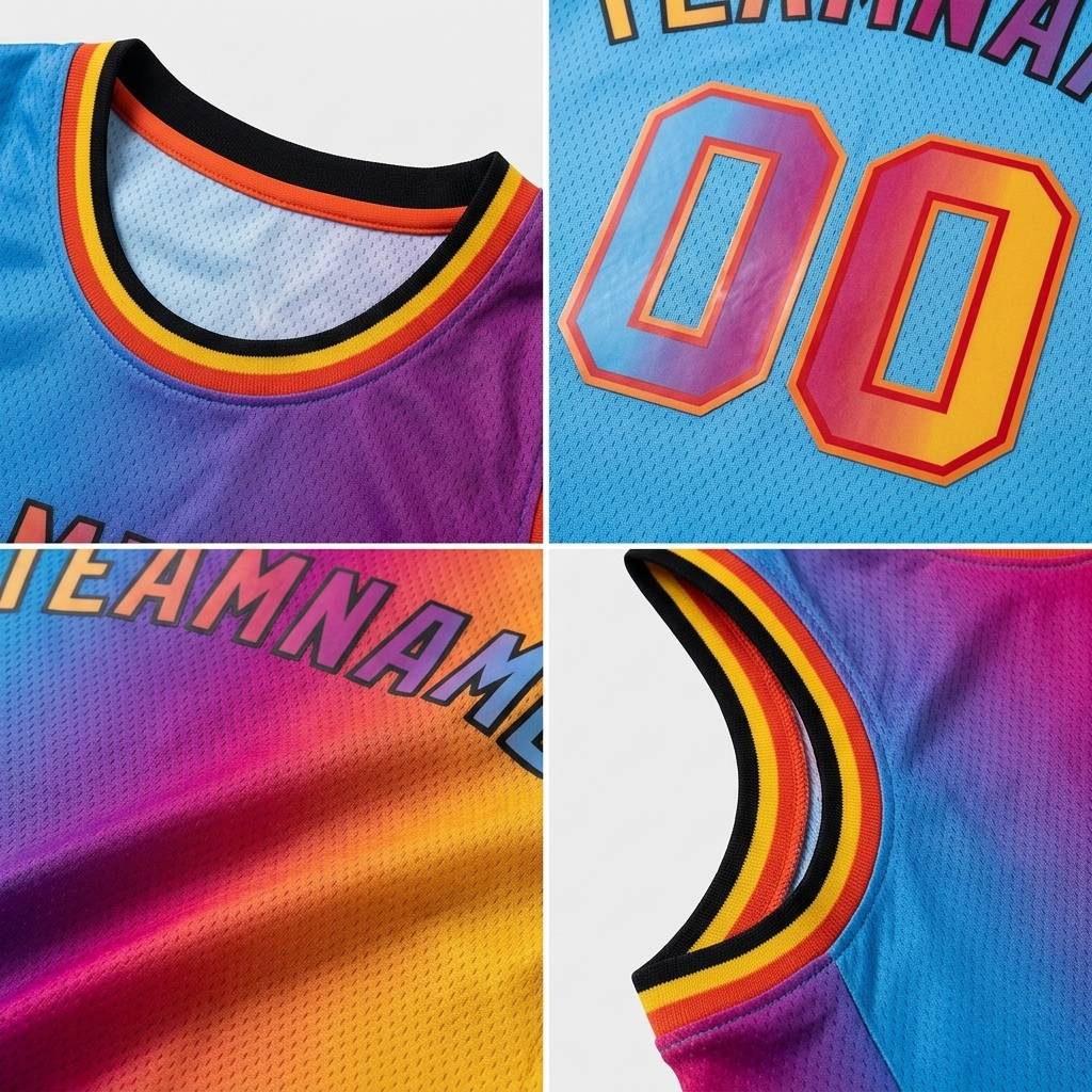 Custom Sky Blue & Yellow-Pink Basketball Gradient Fashion City Edition Jersey