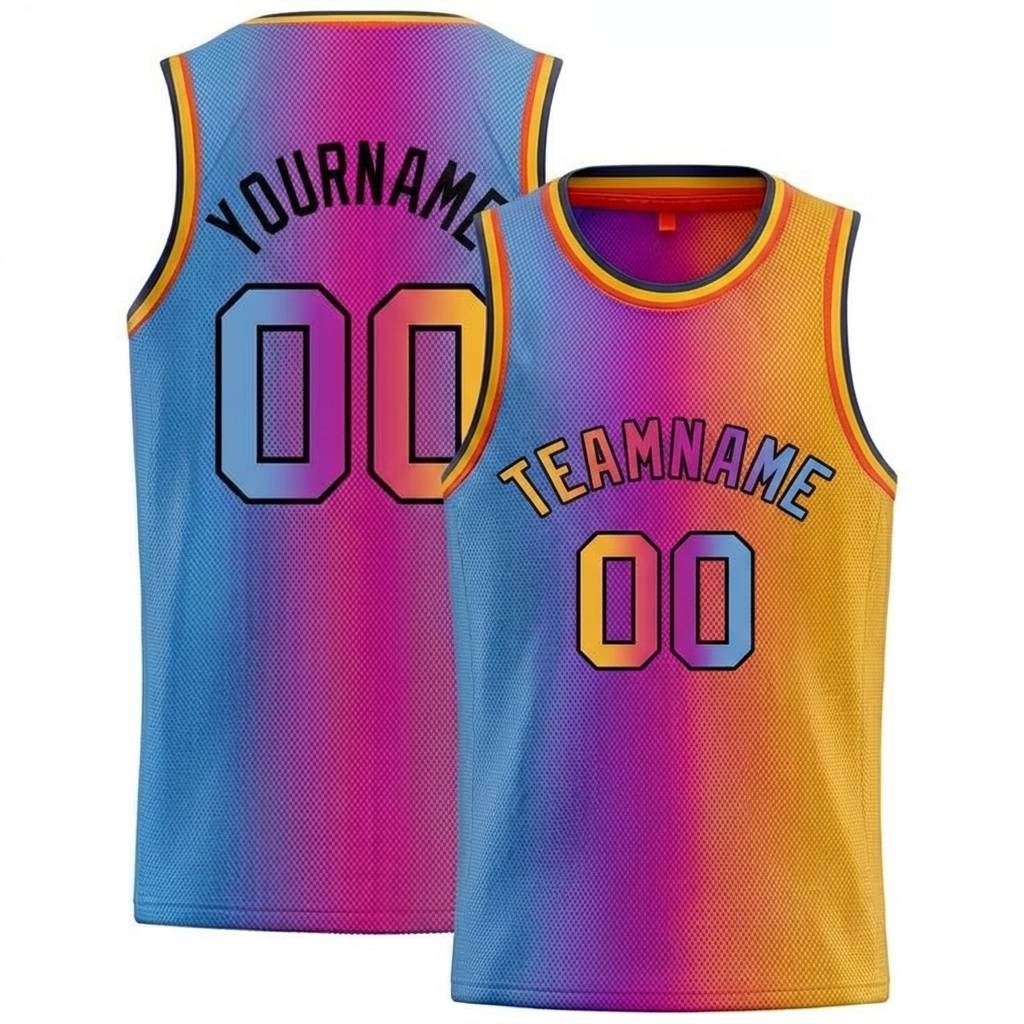 Custom Sky Blue & Yellow-Pink Basketball Gradient Fashion City Edition Jersey