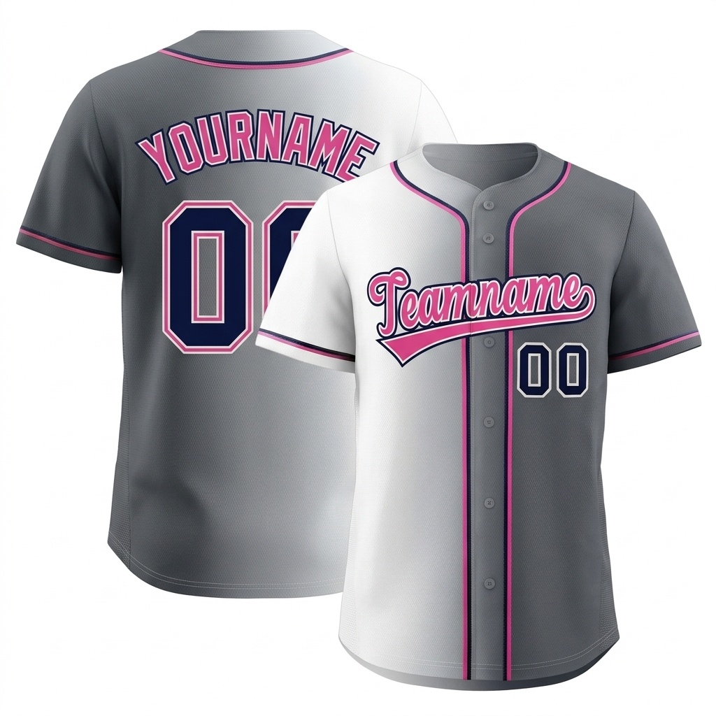Custom White & Grey/Black Gradient Fashion Baseball Jersey