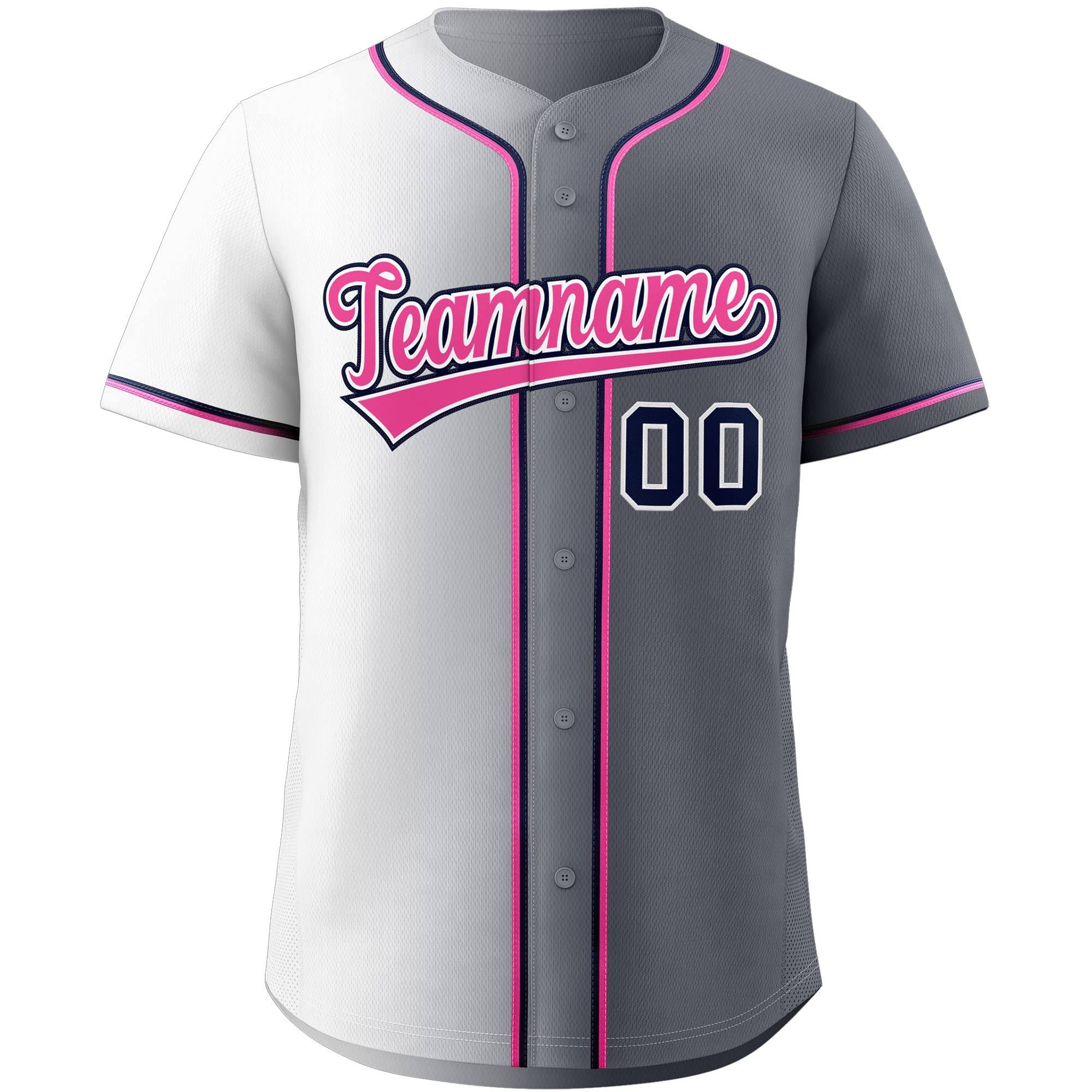 Custom White & Grey/Pink Gradient Fashion Baseball Jersey