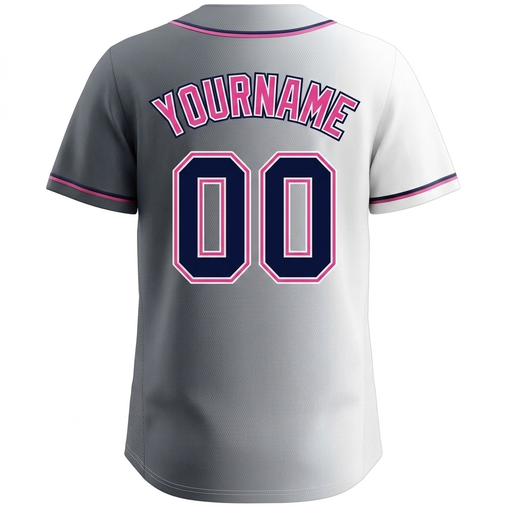 Custom White & Grey/Pink Gradient Fashion Baseball Jersey