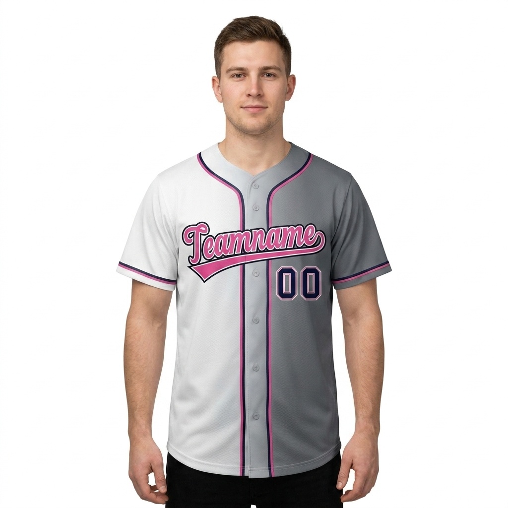 Custom White & Grey/Pink Gradient Fashion Baseball Jersey