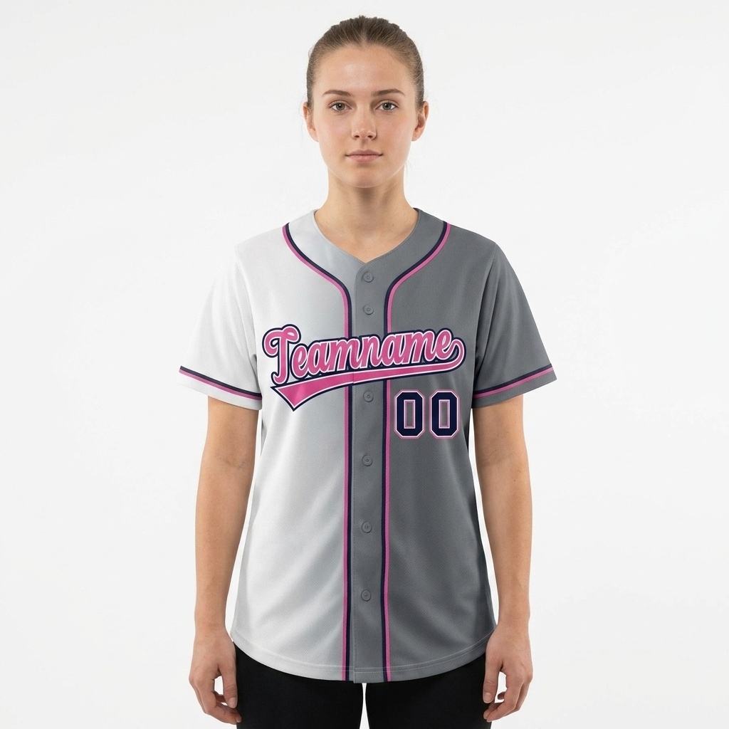 Custom White & Grey/Pink Gradient Fashion Baseball Jersey