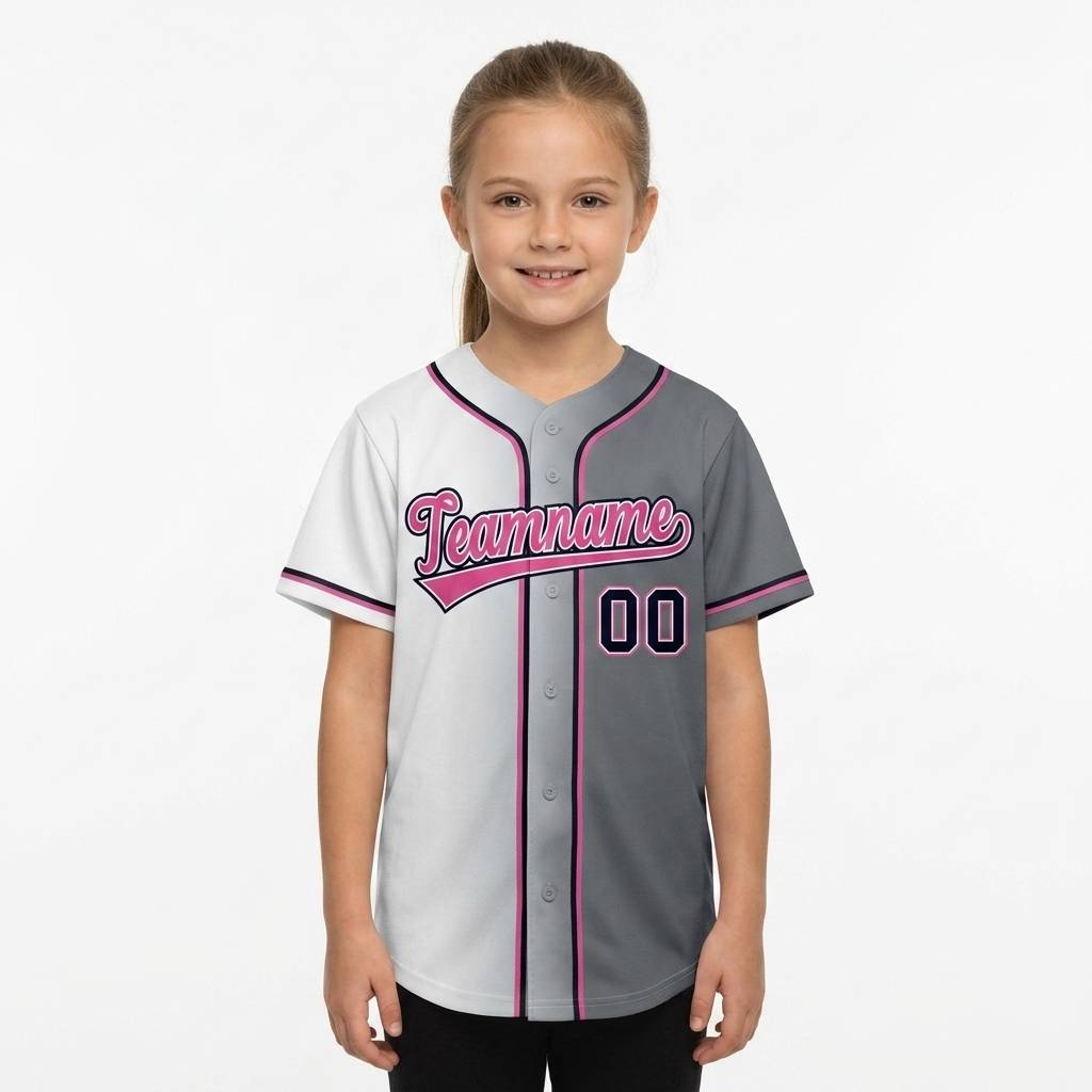 Custom White & Grey/Pink Gradient Fashion Baseball Jersey