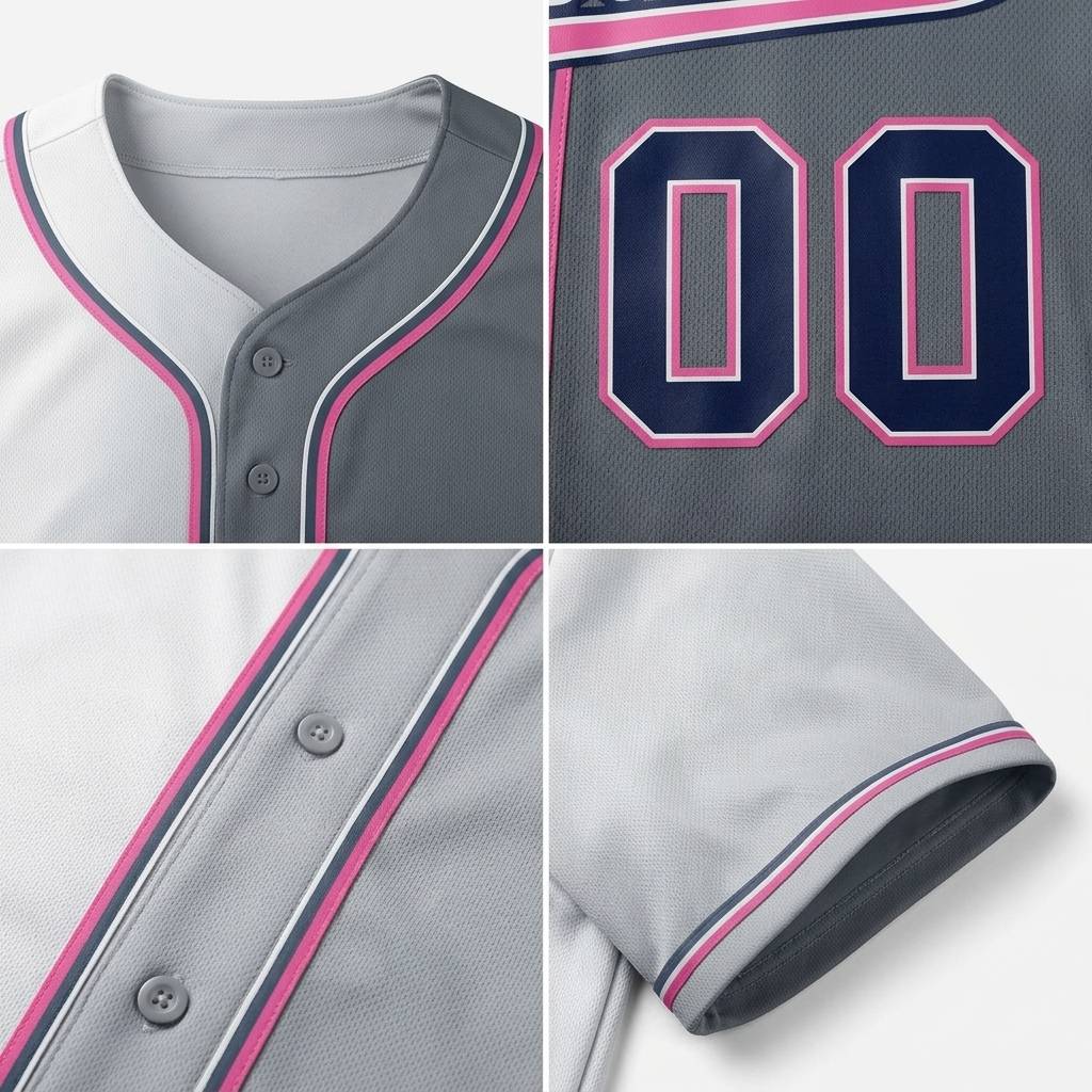 Custom White & Grey/Pink Gradient Fashion Baseball Jersey