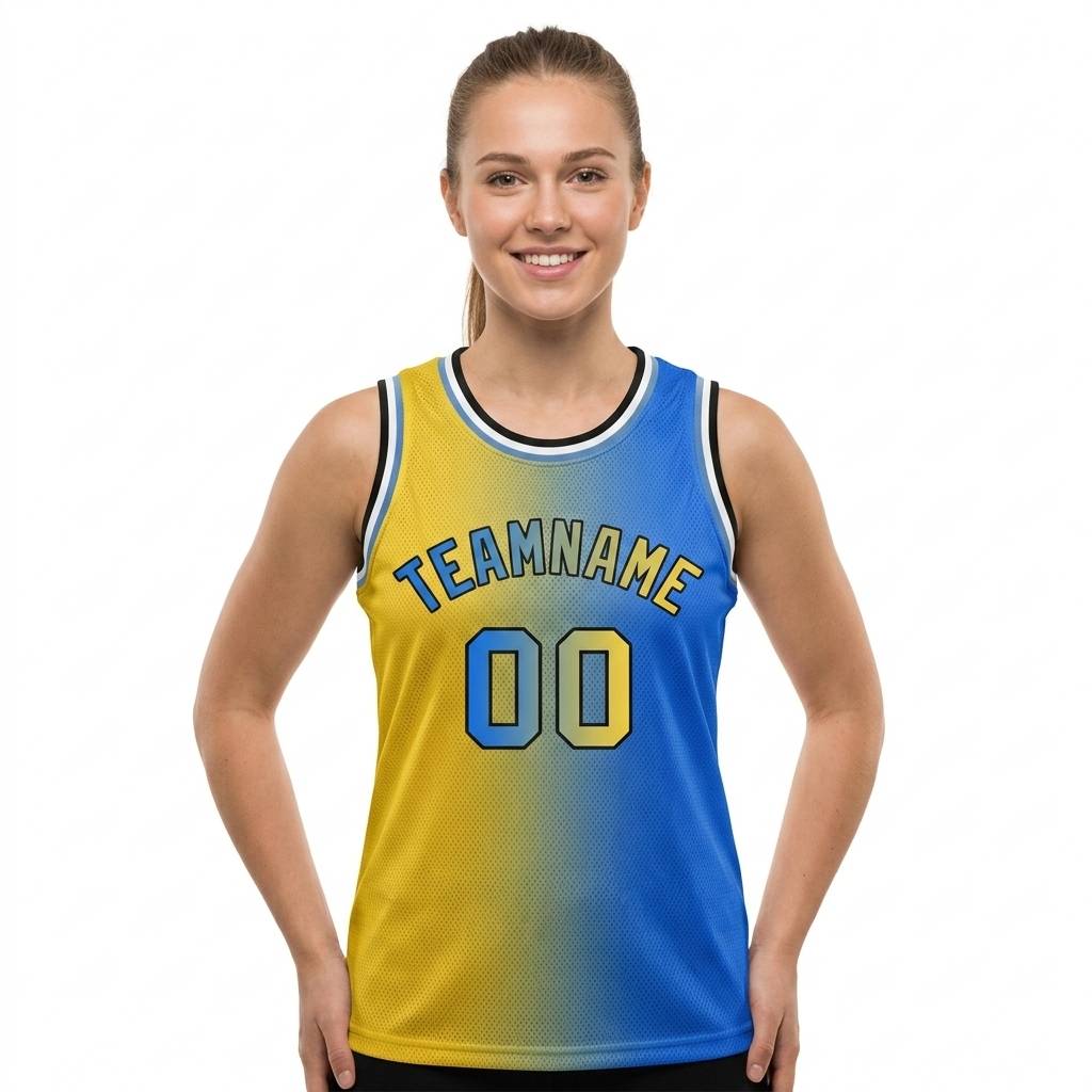 Custom Blue & Yellow-Black Basketball Gradient Fashion City Edition Jersey