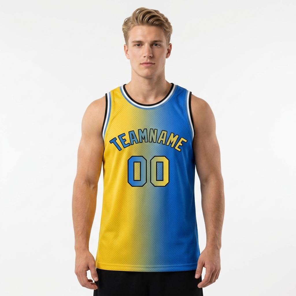 Custom Blue & Yellow-Black Basketball Gradient Fashion City Edition Jersey