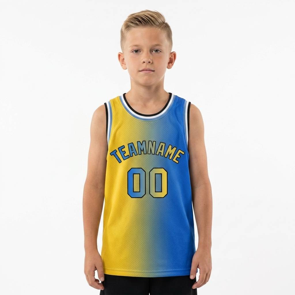 Custom Blue & Yellow-Black Basketball Gradient Fashion City Edition Jersey
