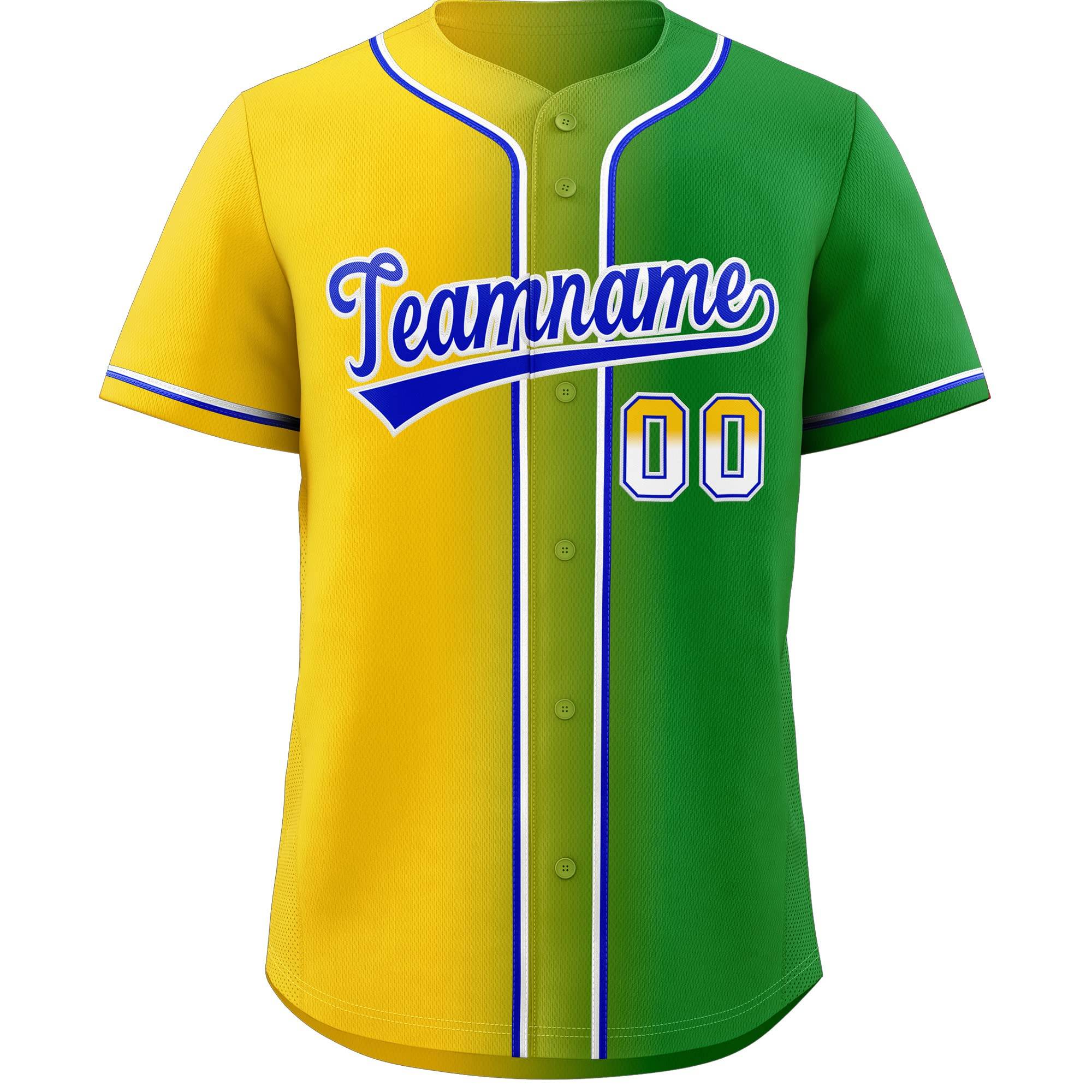 Custom Yellow & Green/White Gradient Fashion Baseball Jersey