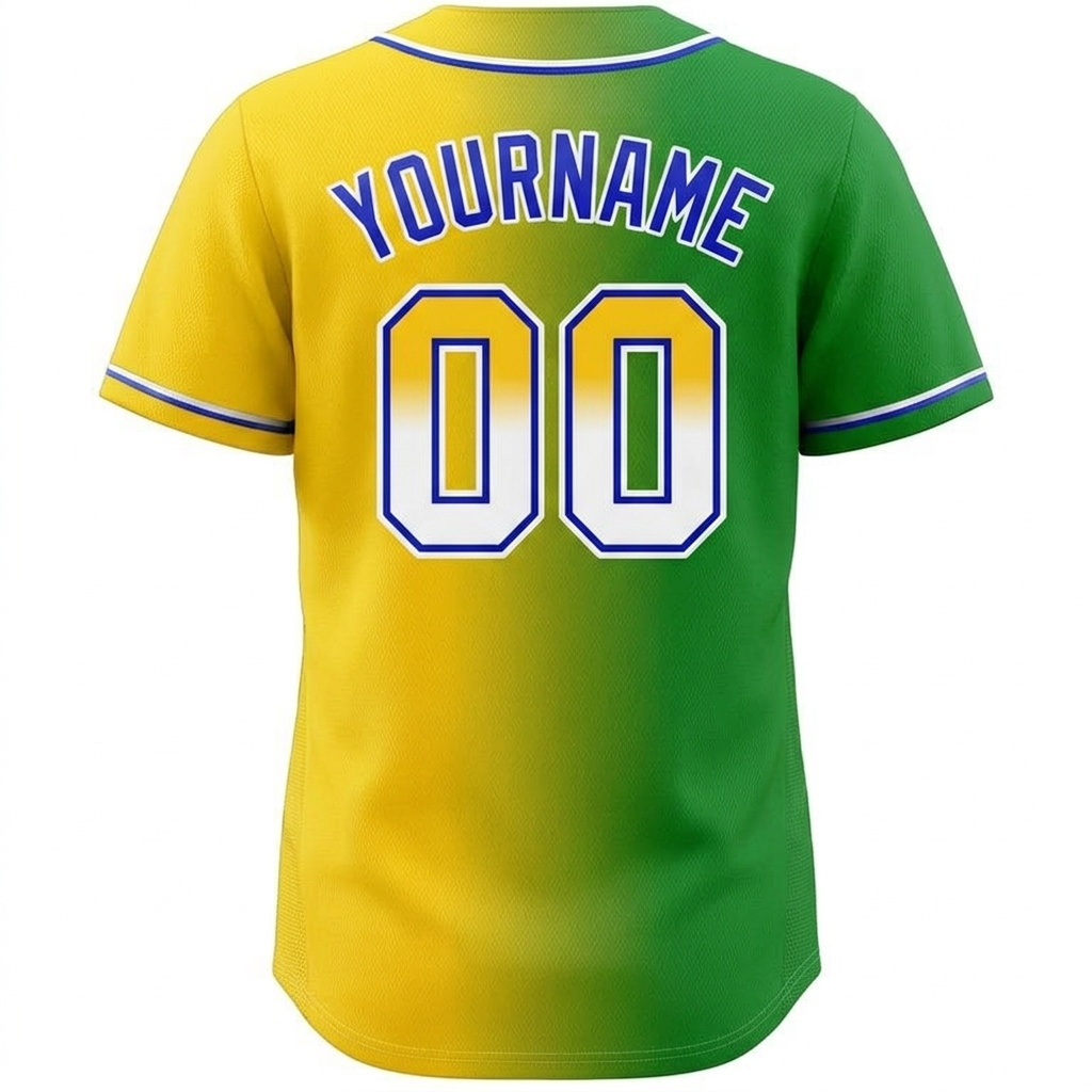 Custom Yellow & Green/White Gradient Fashion Baseball Jersey
