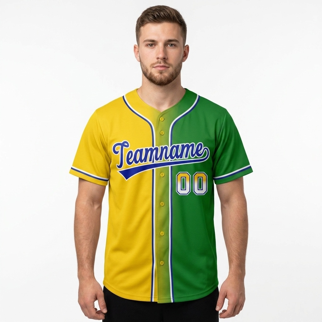 Custom Yellow & Green/White Gradient Fashion Baseball Jersey