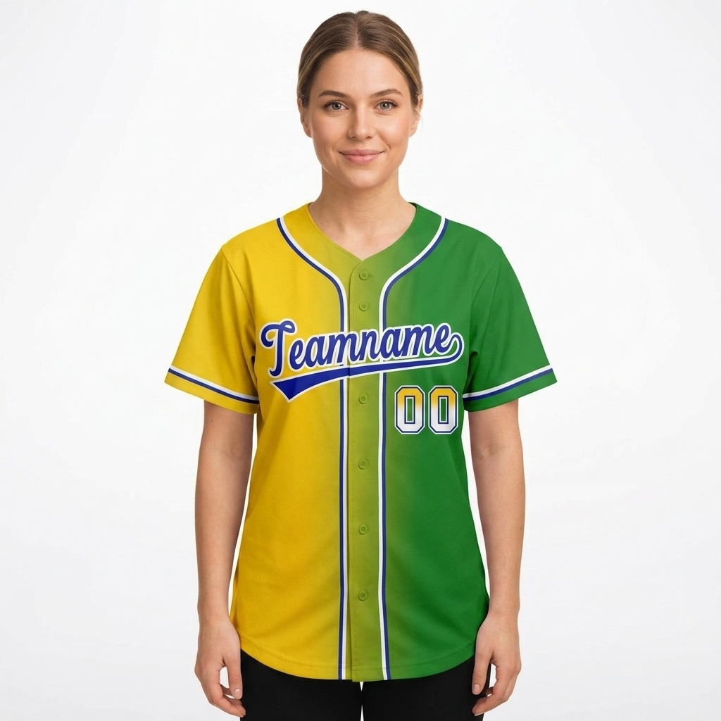 Custom Yellow & Green/White Gradient Fashion Baseball Jersey