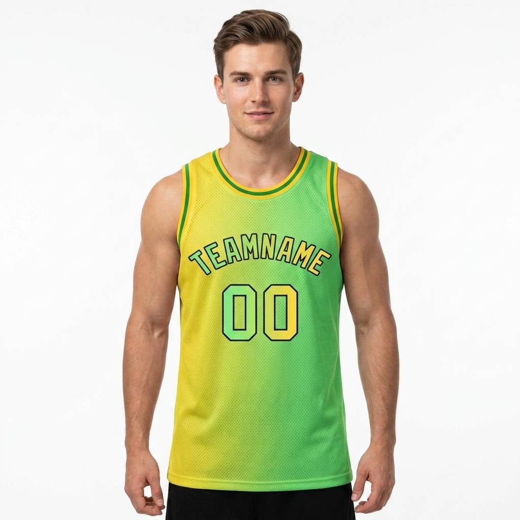 Custom Yellow & Neon Green-Black Basketball Gradient Fashion City Edition Jersey