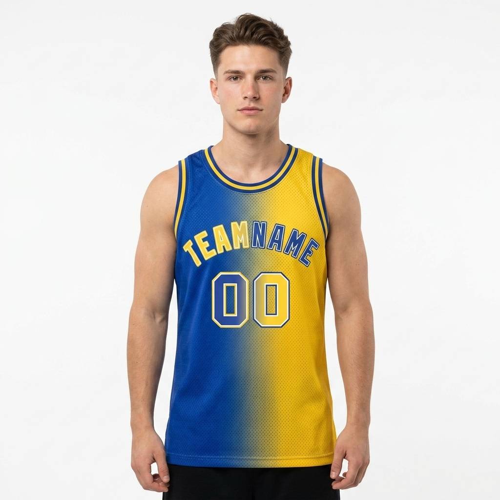 Custom Yellow & Royal-Black Basketball Gradient Fashion City Edition Jersey