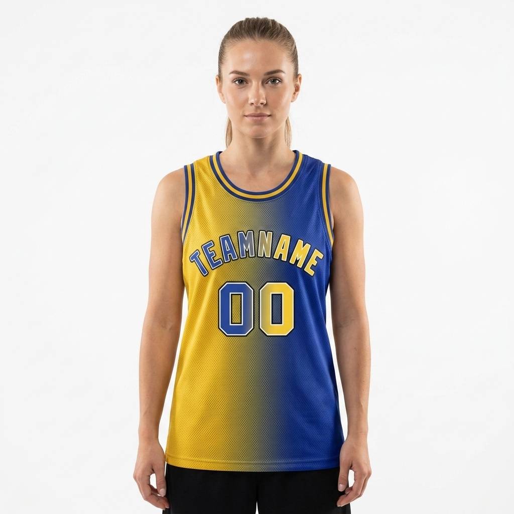 Custom Yellow & Royal-Black Basketball Gradient Fashion City Edition Jersey