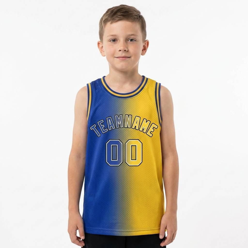 Custom Yellow & Royal-Black Basketball Gradient Fashion City Edition Jersey