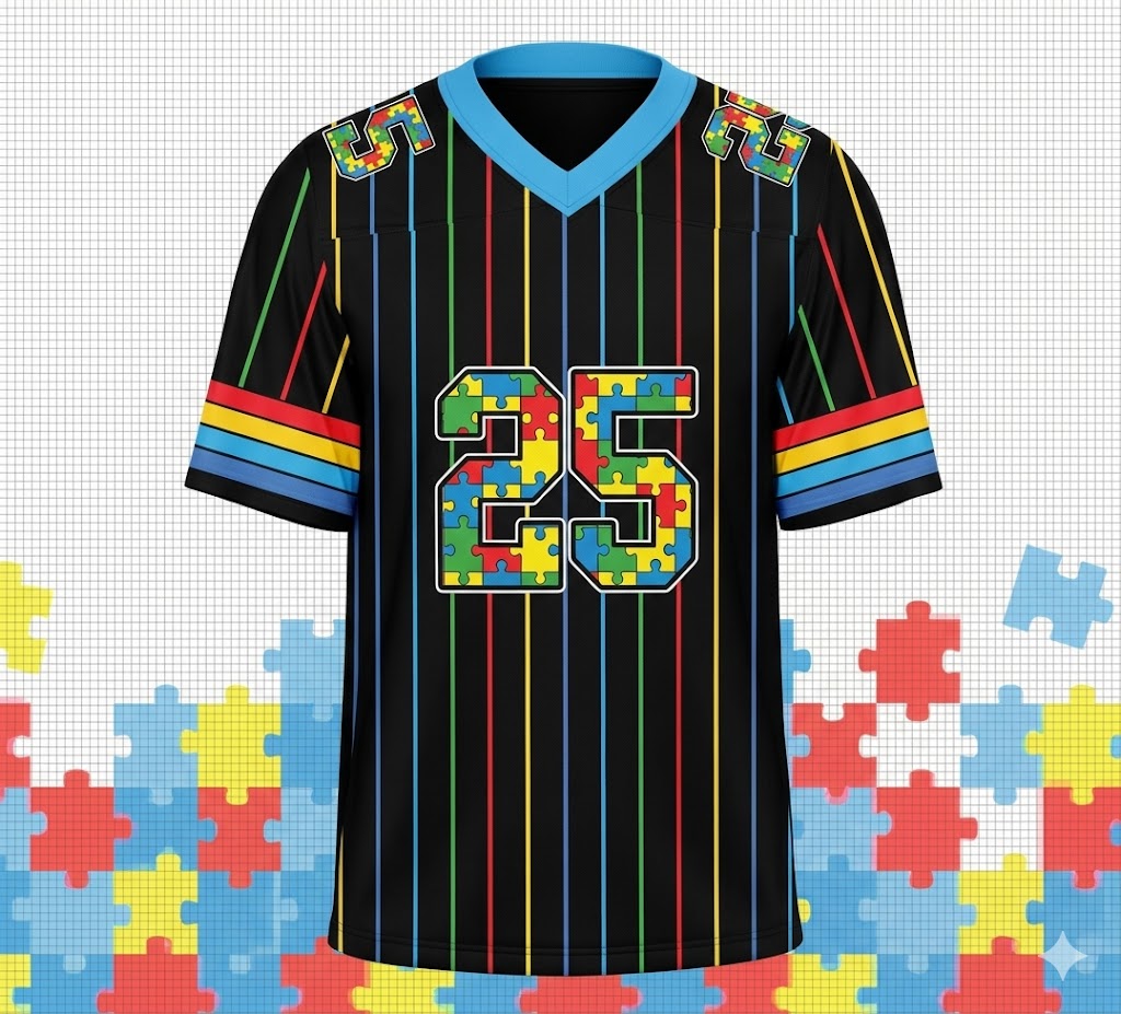 Personalized Name Autism Awareness Month Black Football Team Jersey