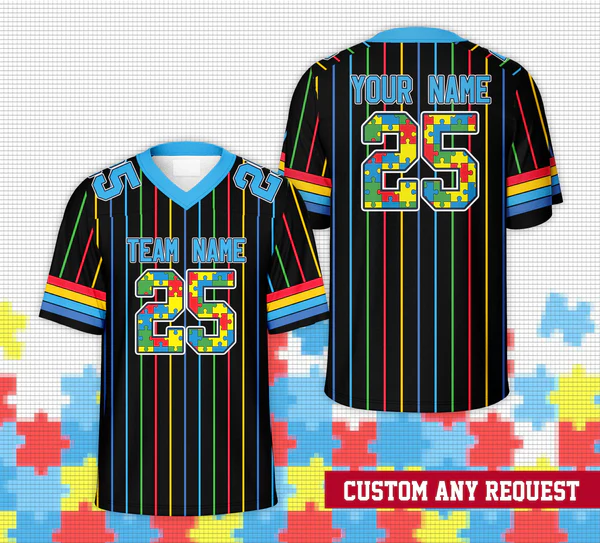 Personalized Name Autism Awareness Month Black Football Team Jersey