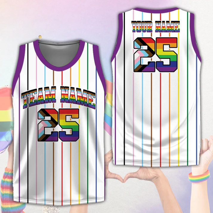 Personalized Name LGBT Pride Month White Basketball Jersey