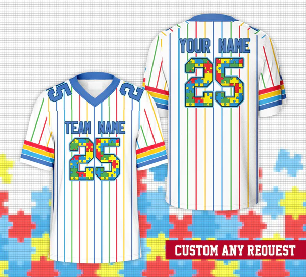 Personalized Name Autism Awareness Month Football Team Jersey
