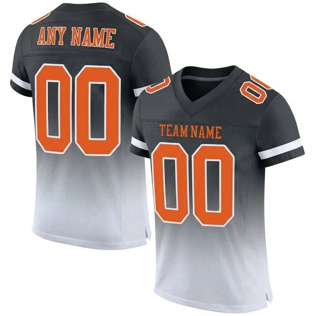 Custom Black & White Orange Gradient Football Jersey