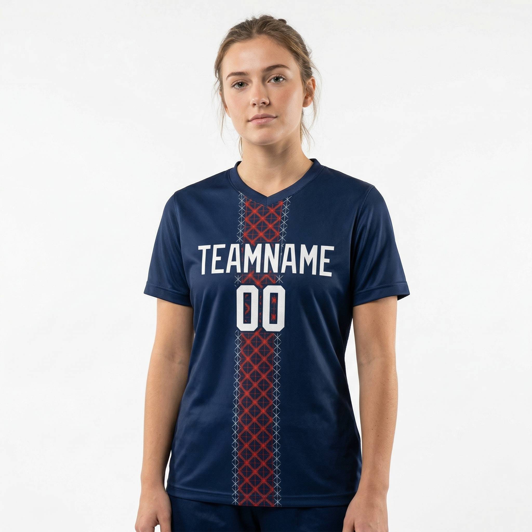 Custom Navy & Red/White Custom Soccer Jersey