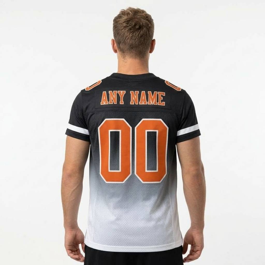 Custom Black & White Orange Gradient Football Jersey