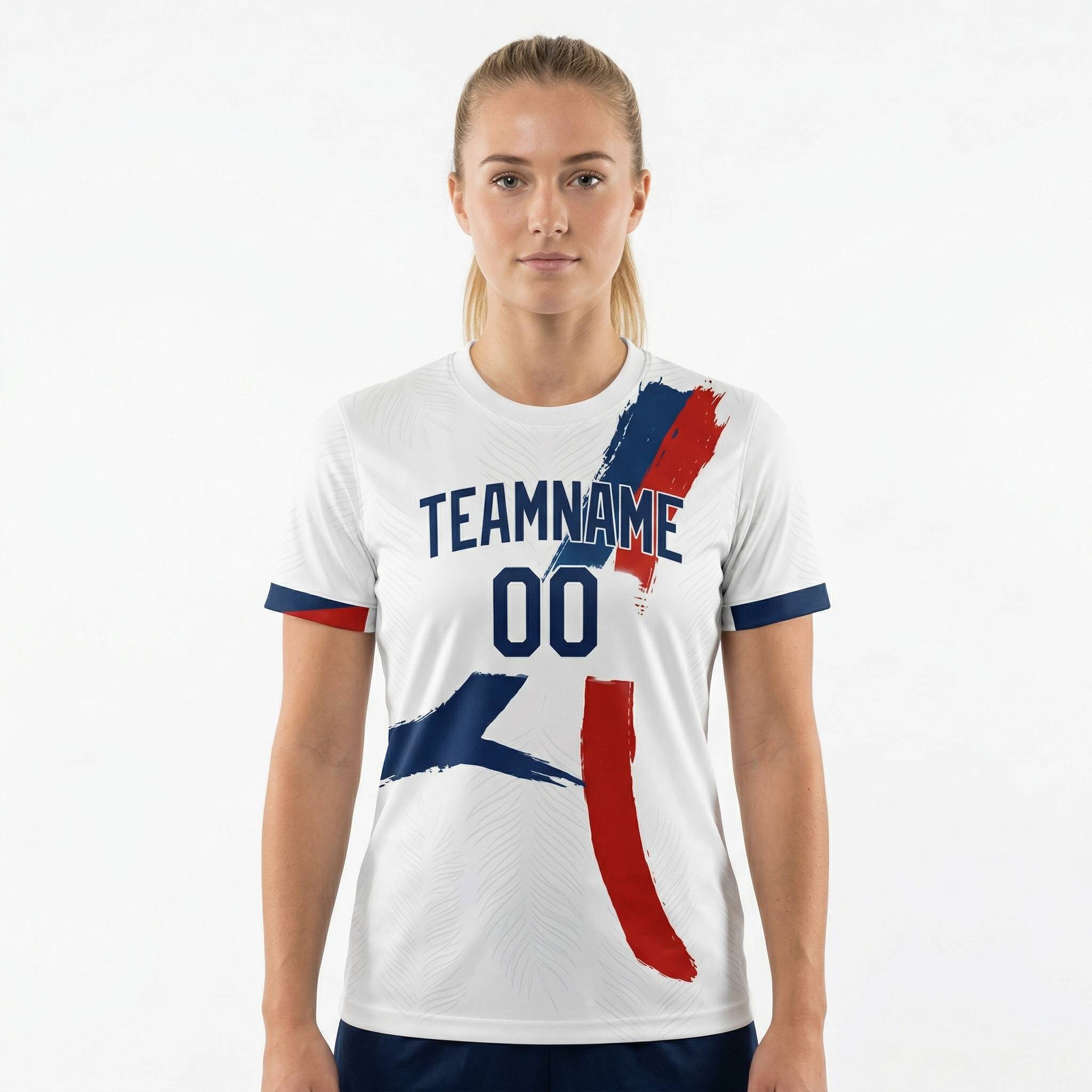Custom White & Red/Navy Custom Soccer Jersey