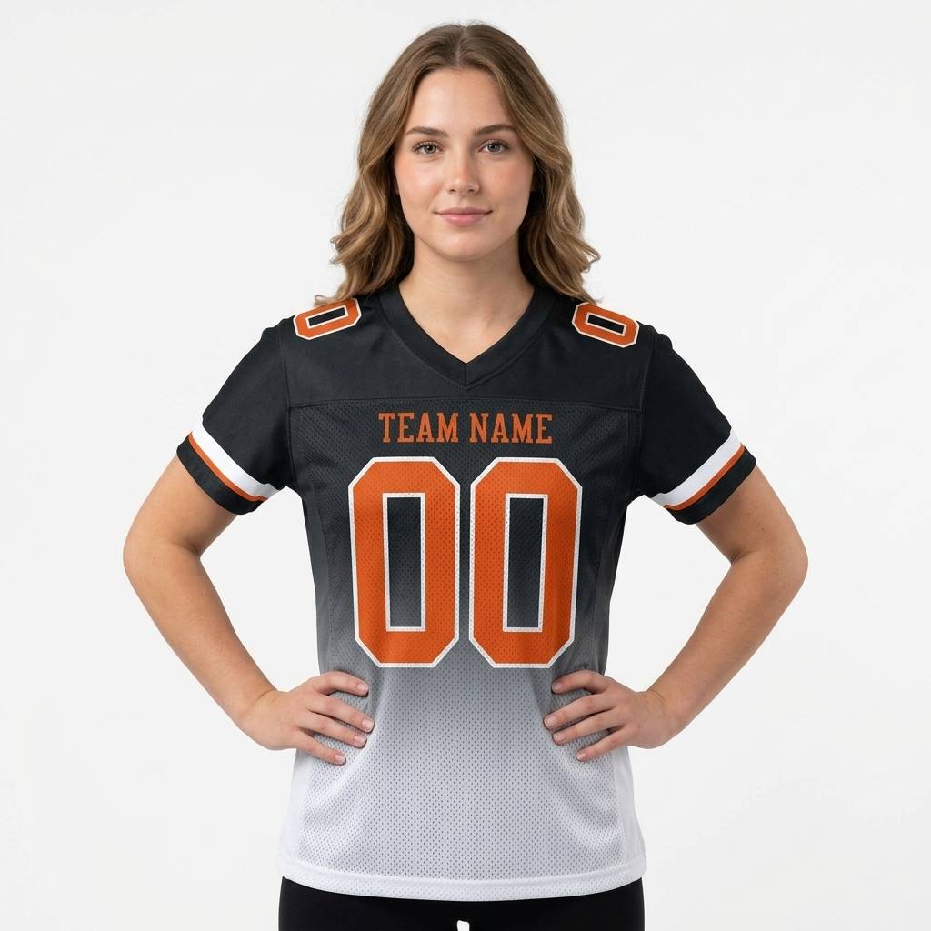 Custom Black & White Orange Gradient Football Jersey