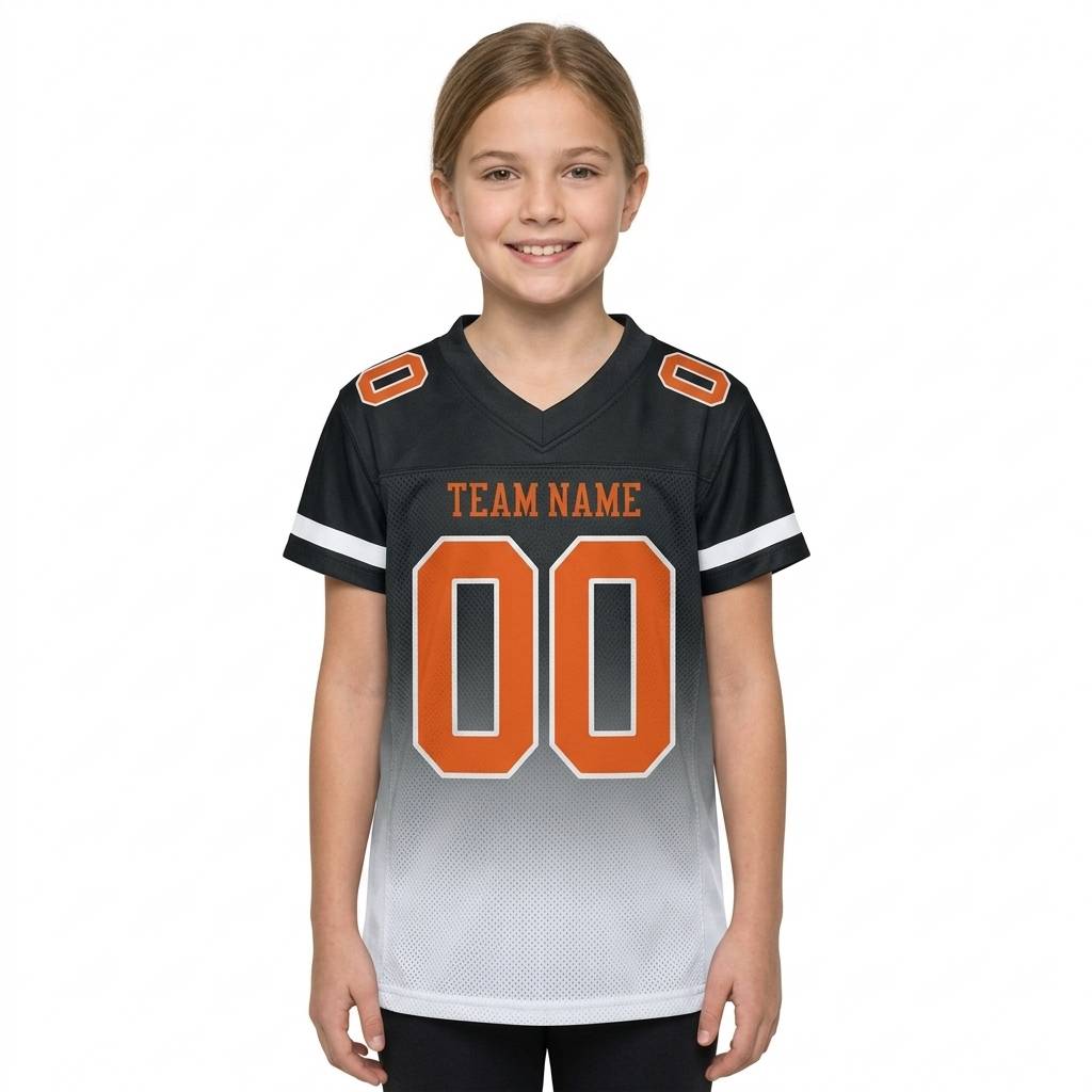 Custom Black & White Orange Gradient Football Jersey