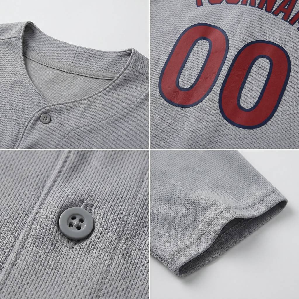 Custom Grey & Red/Navy Classic Fashion Baseball Jersey 