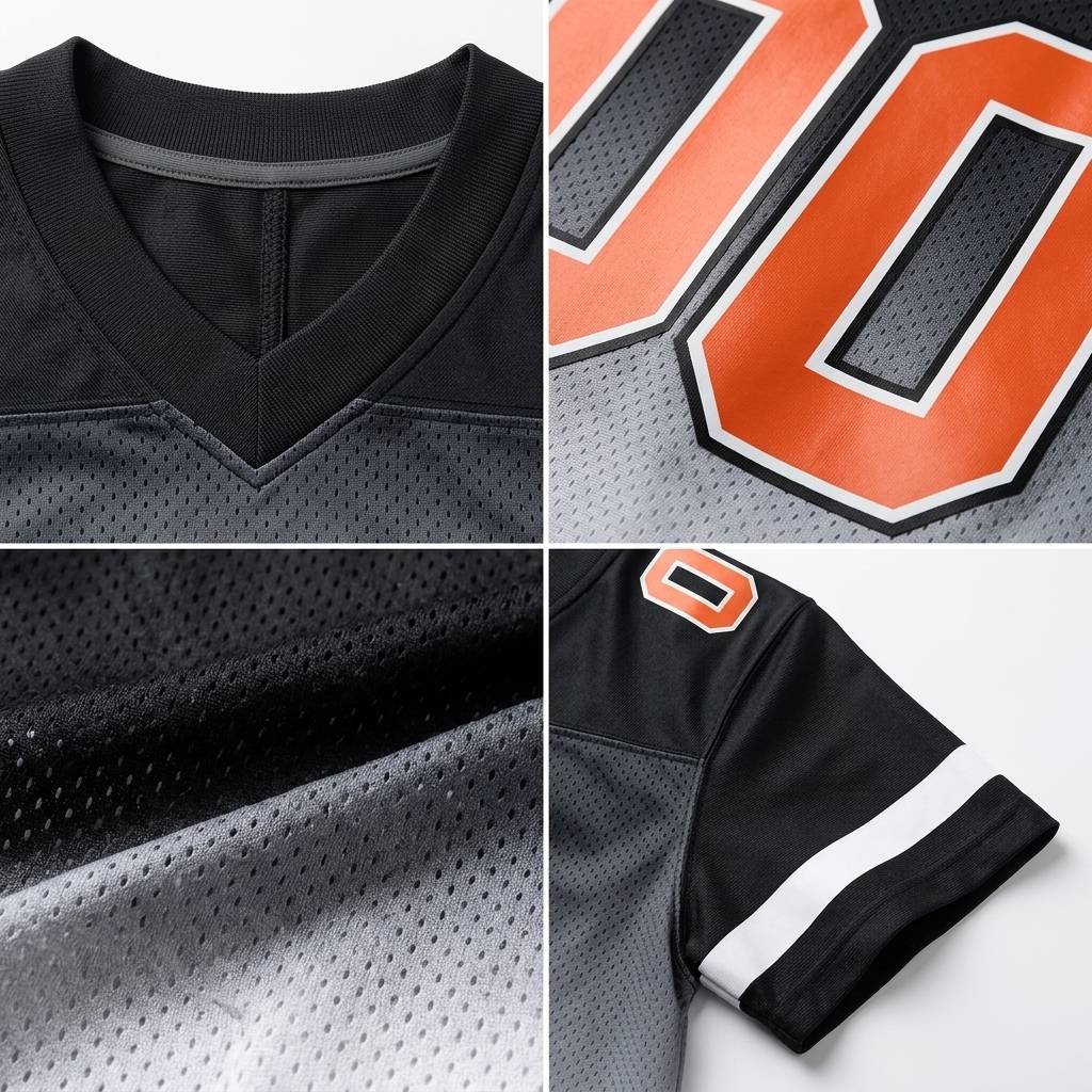 Custom Black & White Orange Gradient Football Jersey