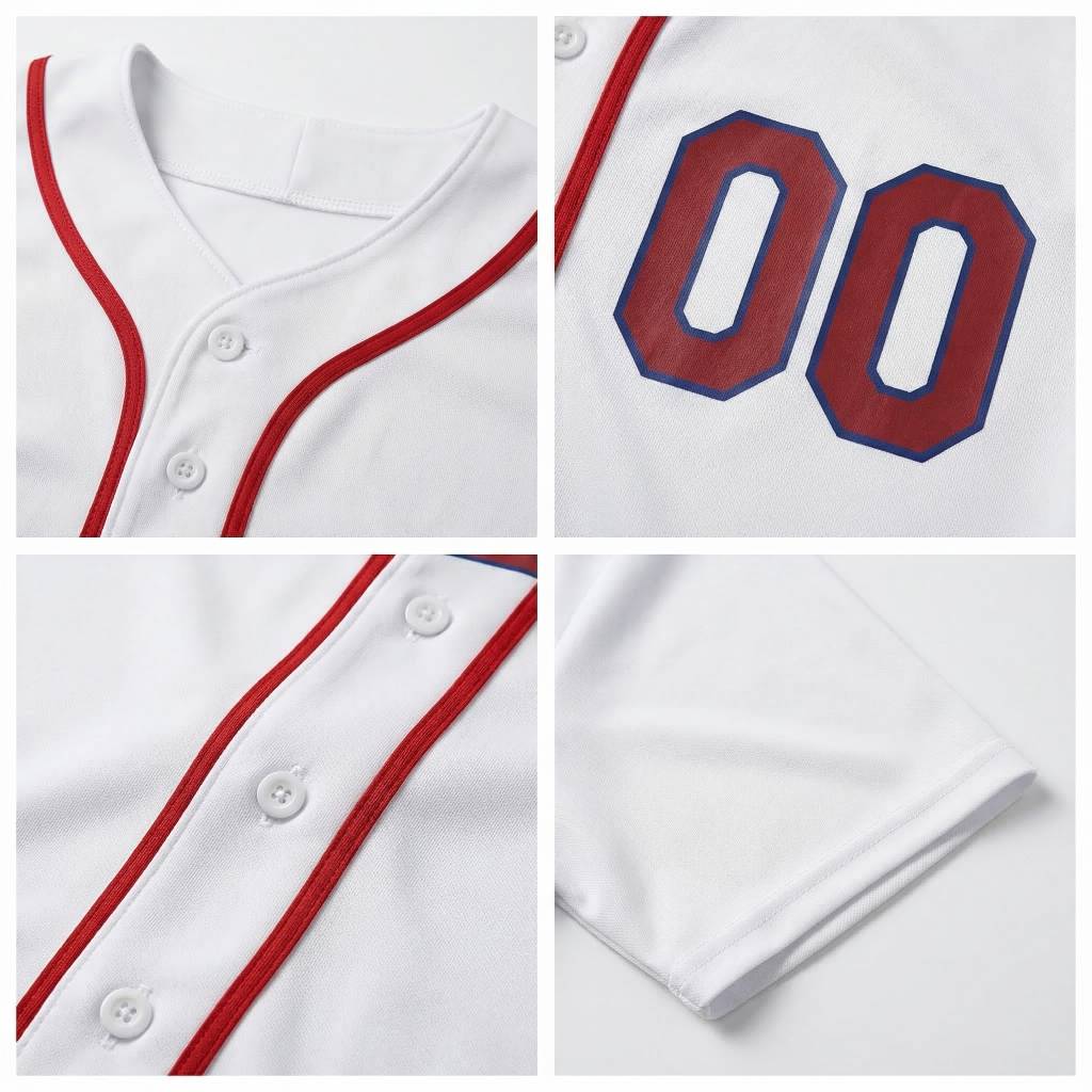 Custom White & Red/Navy Classic Fashion Baseball Jersey