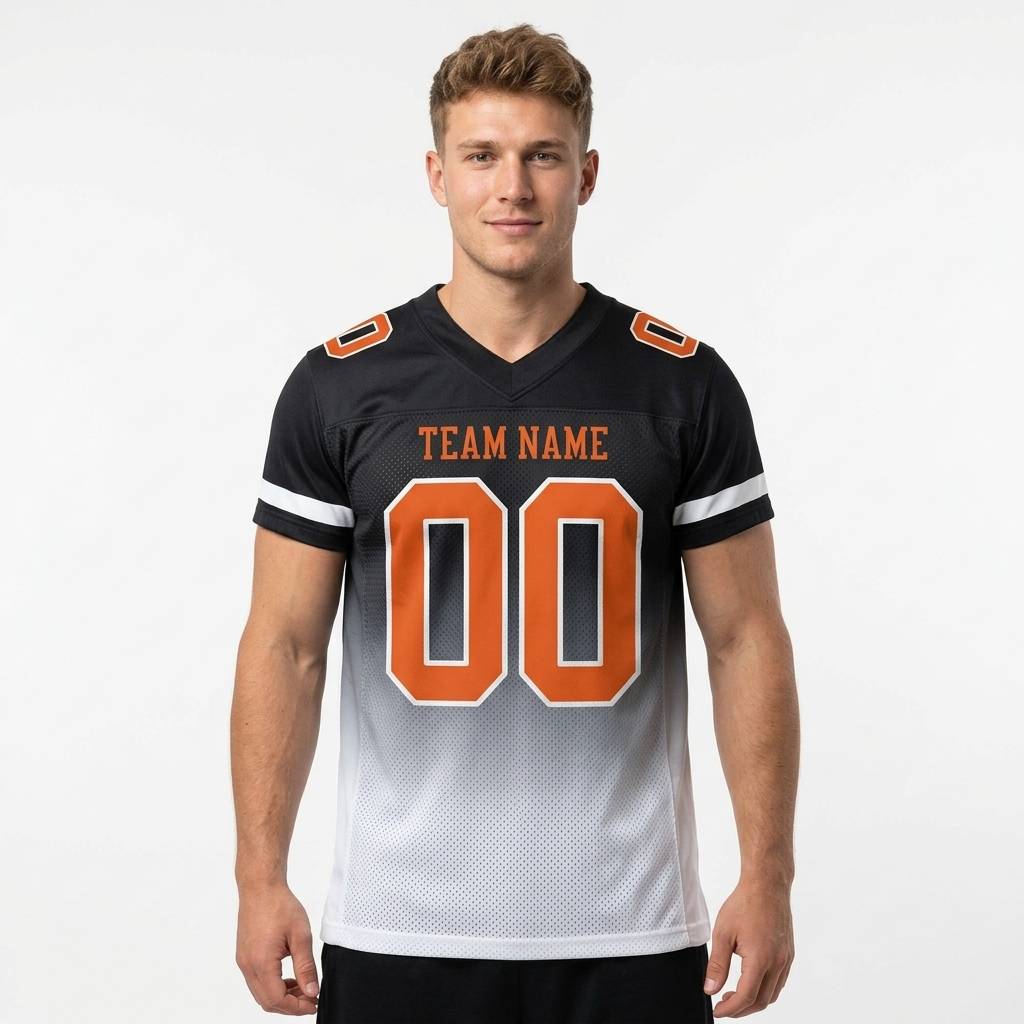 Custom Black & White Orange Gradient Football Jersey