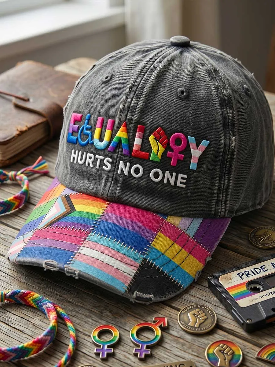 "Equality Hurts No One" Retro Rainbow Embroidered Pride Month Art Print Hat