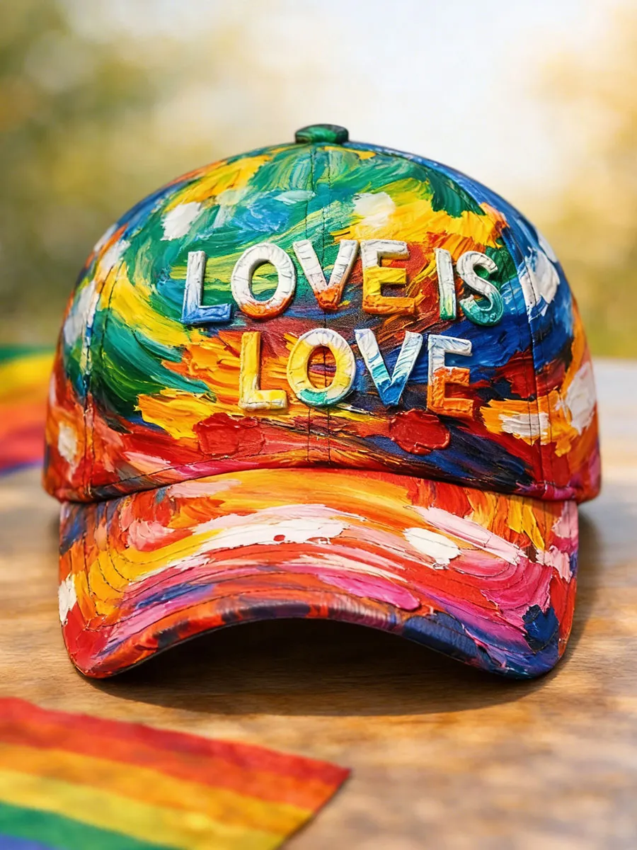 Rainbow Oil-Paint Style "Love Is Love" Baseball Cap