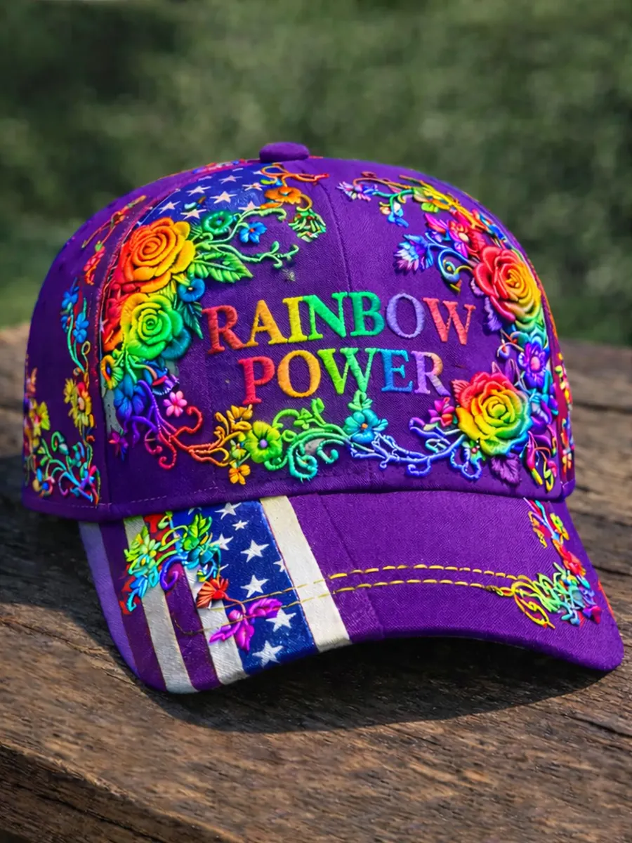Rainbow Floral Art Print Casual Cap