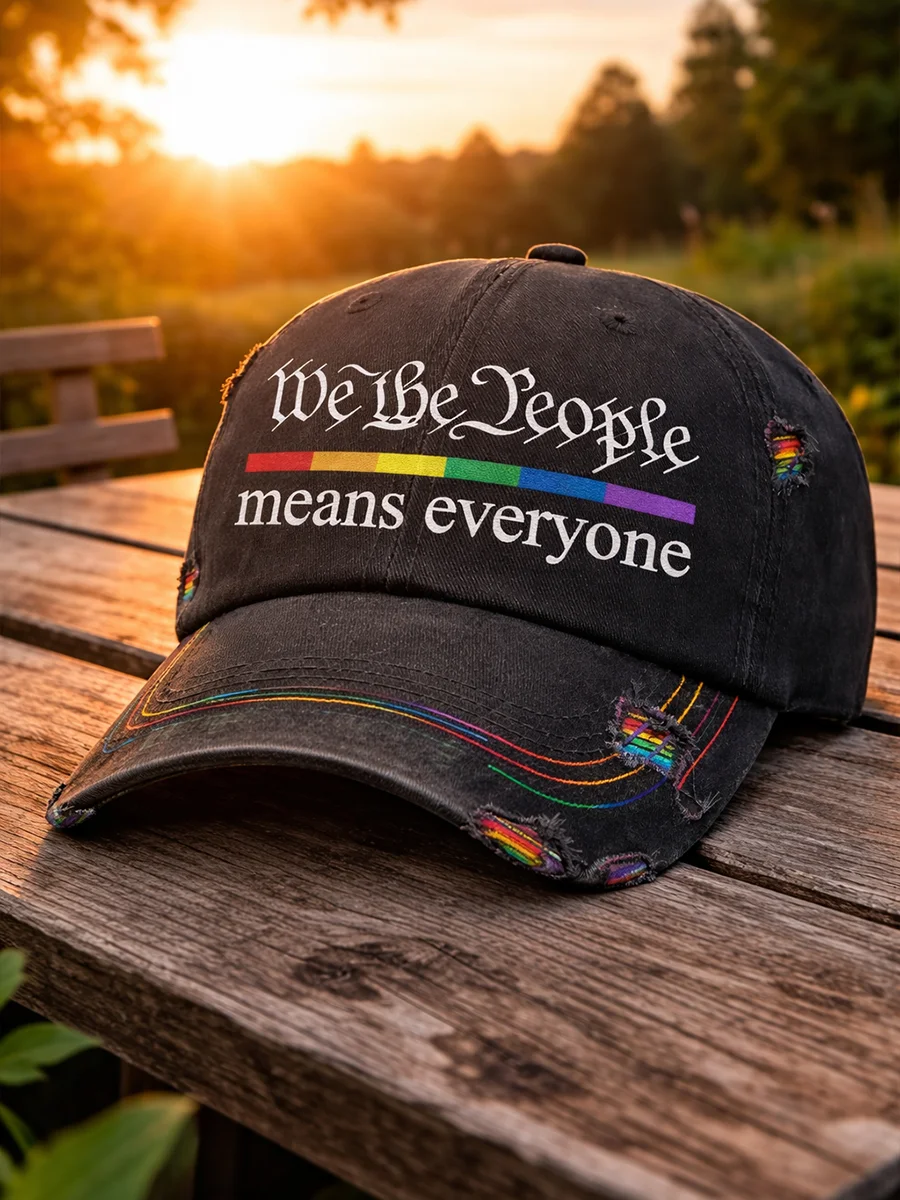 "Personalized trend | Rainbow embroidery 'We the People' letter American style broken baseball cap, showcasing equality and inclusiveness"Art Hat