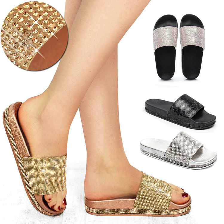Forever Link Viste-07 Rhinestone Glitter Slide Slip On Flatform Footbed Sandal Slippers