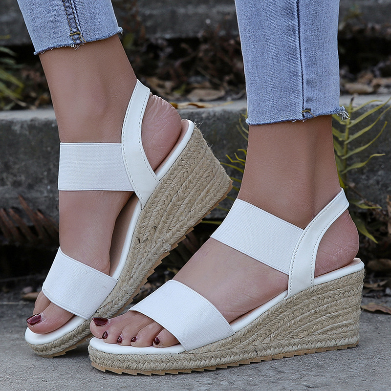 😍[May New]😍Womens Comfortable Elastic Two Bands Ankle Strap Wedge Sandals