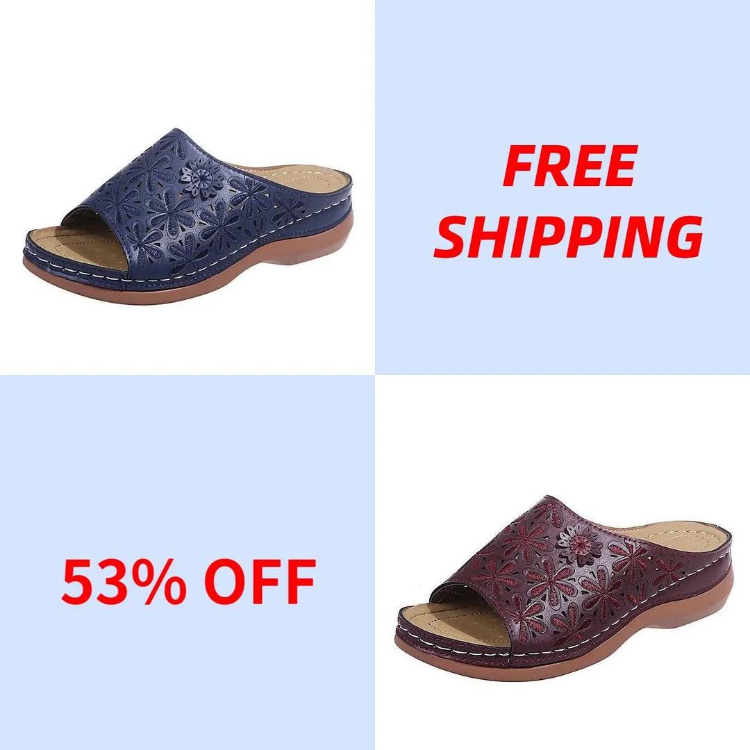 🔥CLEARANCE SALE🔥Women's vintage flower embroidered cut-out leather orthopedic sandals.