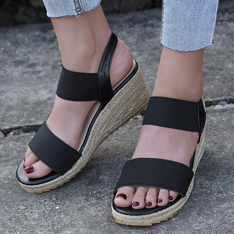 😍[May New]😍Womens Comfortable Elastic Two Bands Ankle Strap Wedge Sandals