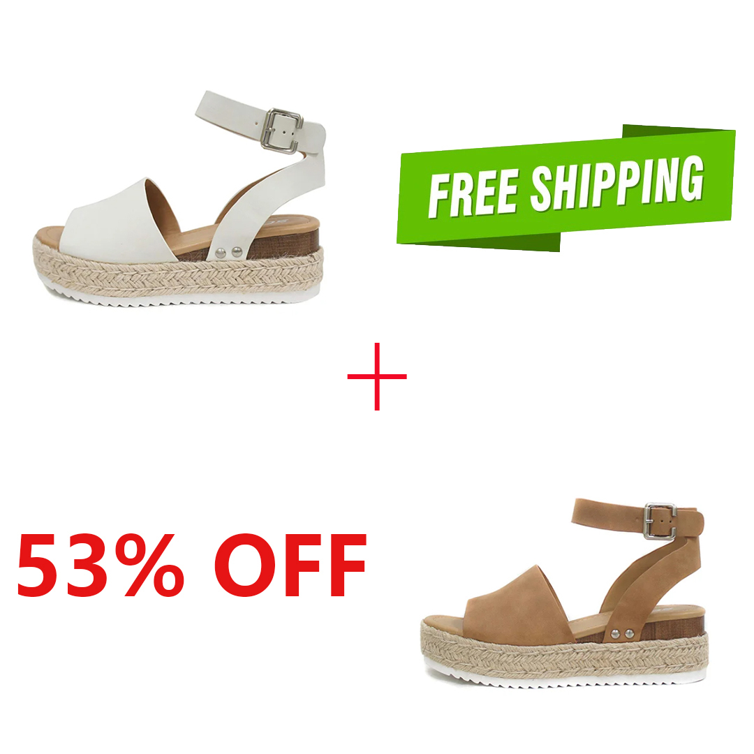 😍[May New]😍 Womens Buckle Ankle Strap Flatform Wedge Casual Sandals