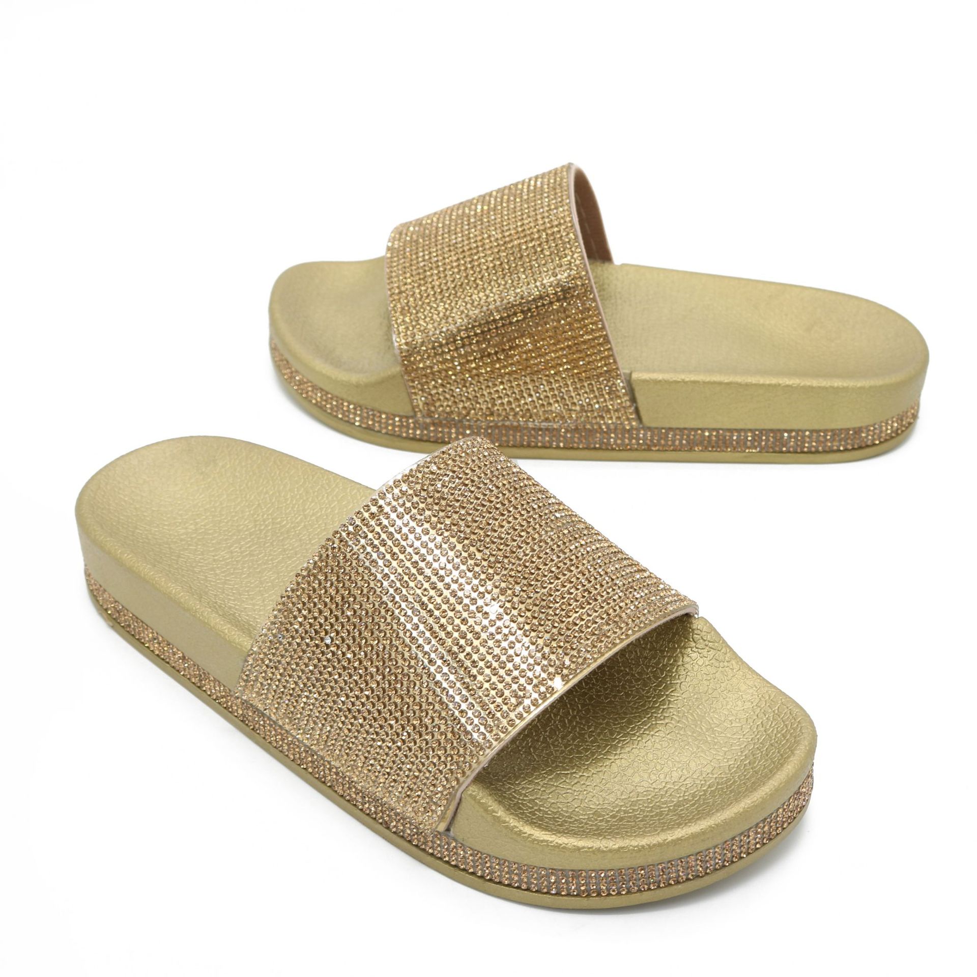 Forever Link Viste-07 Rhinestone Glitter Slide Slip On Flatform Footbed Sandal Slippers