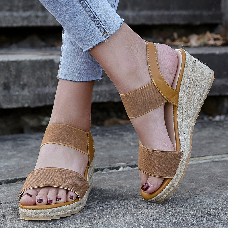 😍[May New]😍Womens Comfortable Elastic Two Bands Ankle Strap Wedge Sandals