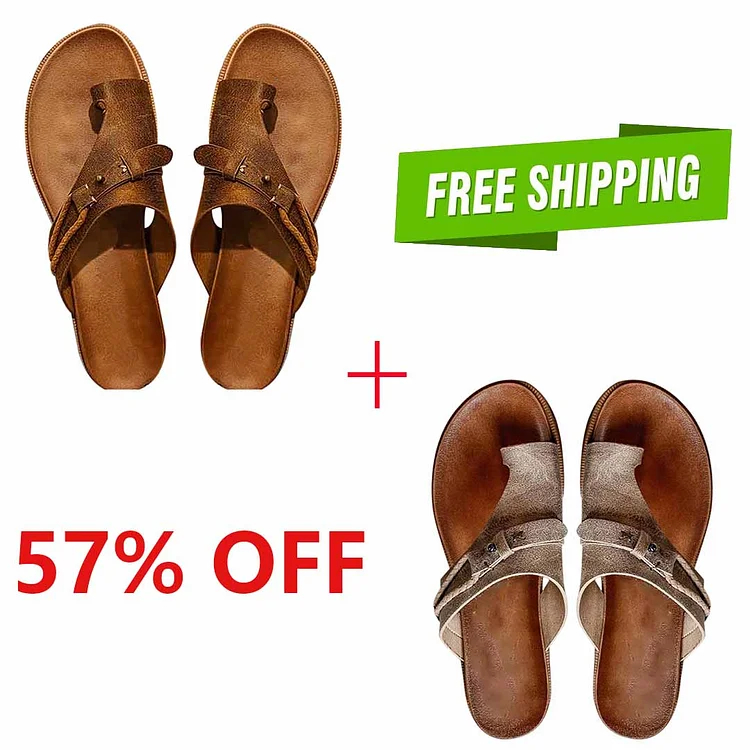 🔥CLEARANCE SALE🔥Genuine Leather Summer Ladies Orthopedic Casual Toe Separation Slippers With Arch Support