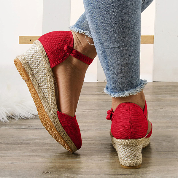 😍[May New]😍Women's Vintage Linen Casual Ankle Strap Backless Heeled Sandals