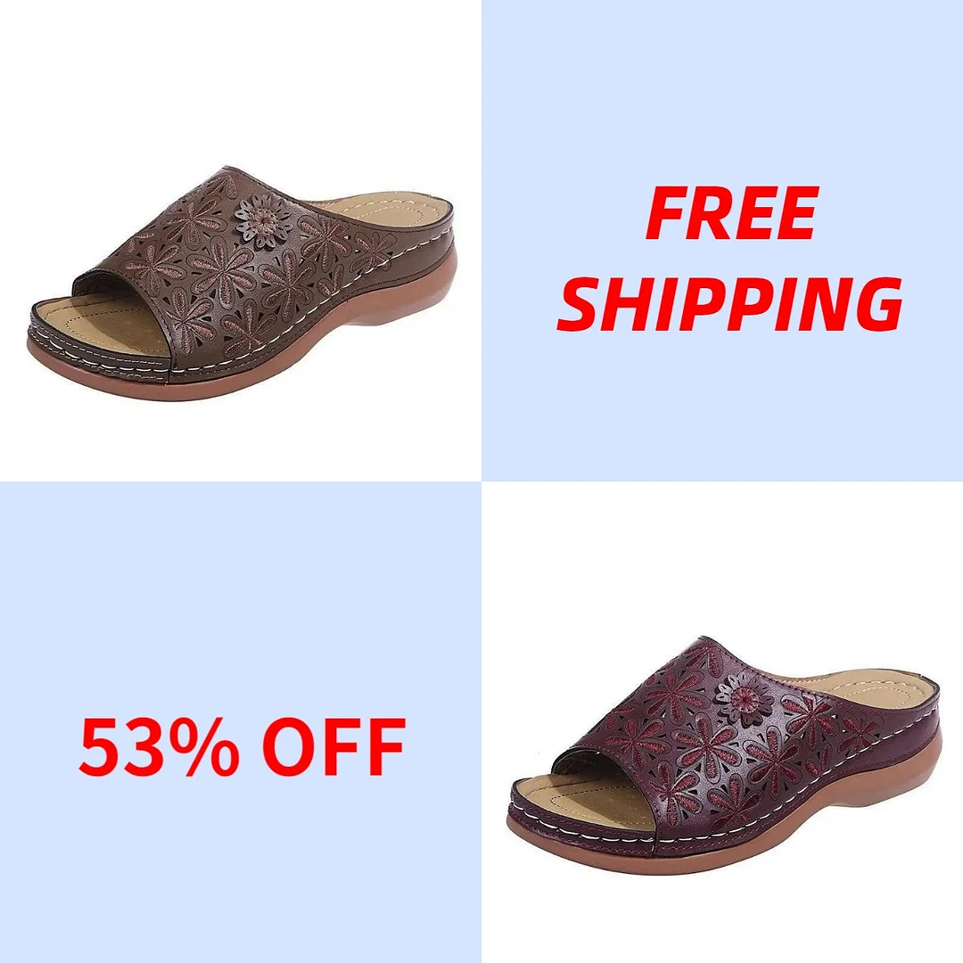 🔥CLEARANCE SALE🔥Women's vintage flower embroidered cut-out leather orthopedic sandals.